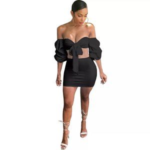 Black Off Shoulder W/Skirt Two Piece